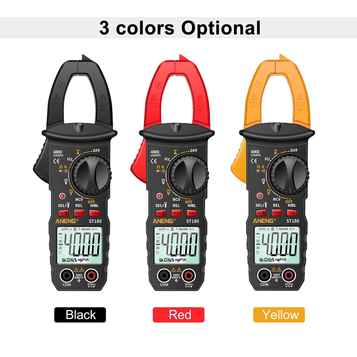 ANENG ST180 Digital Clamp Multimeter: 4000 Counts, AC/DC Voltage/Current, NCV, Temperature -30~1000℃, Resistance, Capacitance, Frequency, Diode Tester