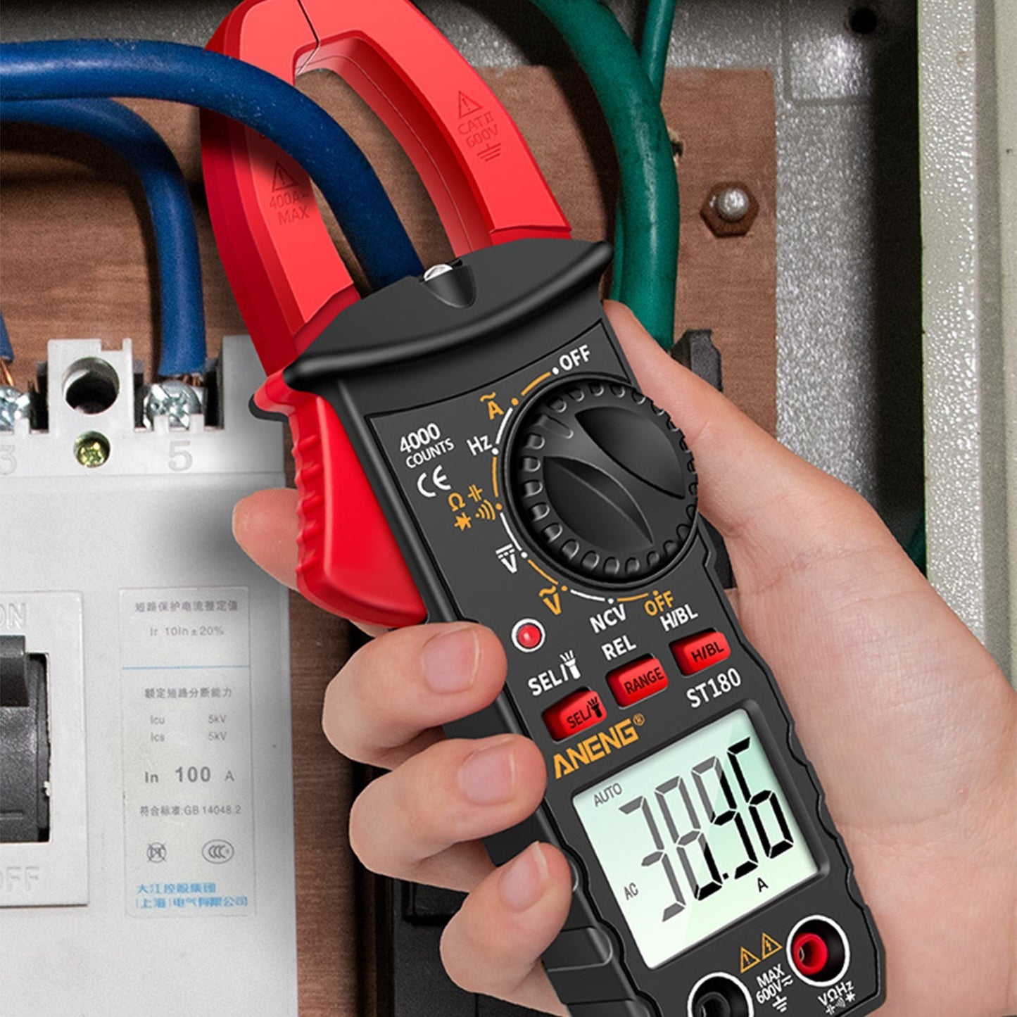 ANENG ST180 Digital Clamp Multimeter: 4000 Counts, AC/DC Voltage/Current, NCV, Temperature -30~1000℃, Resistance, Capacitance, Frequency, Diode Tester