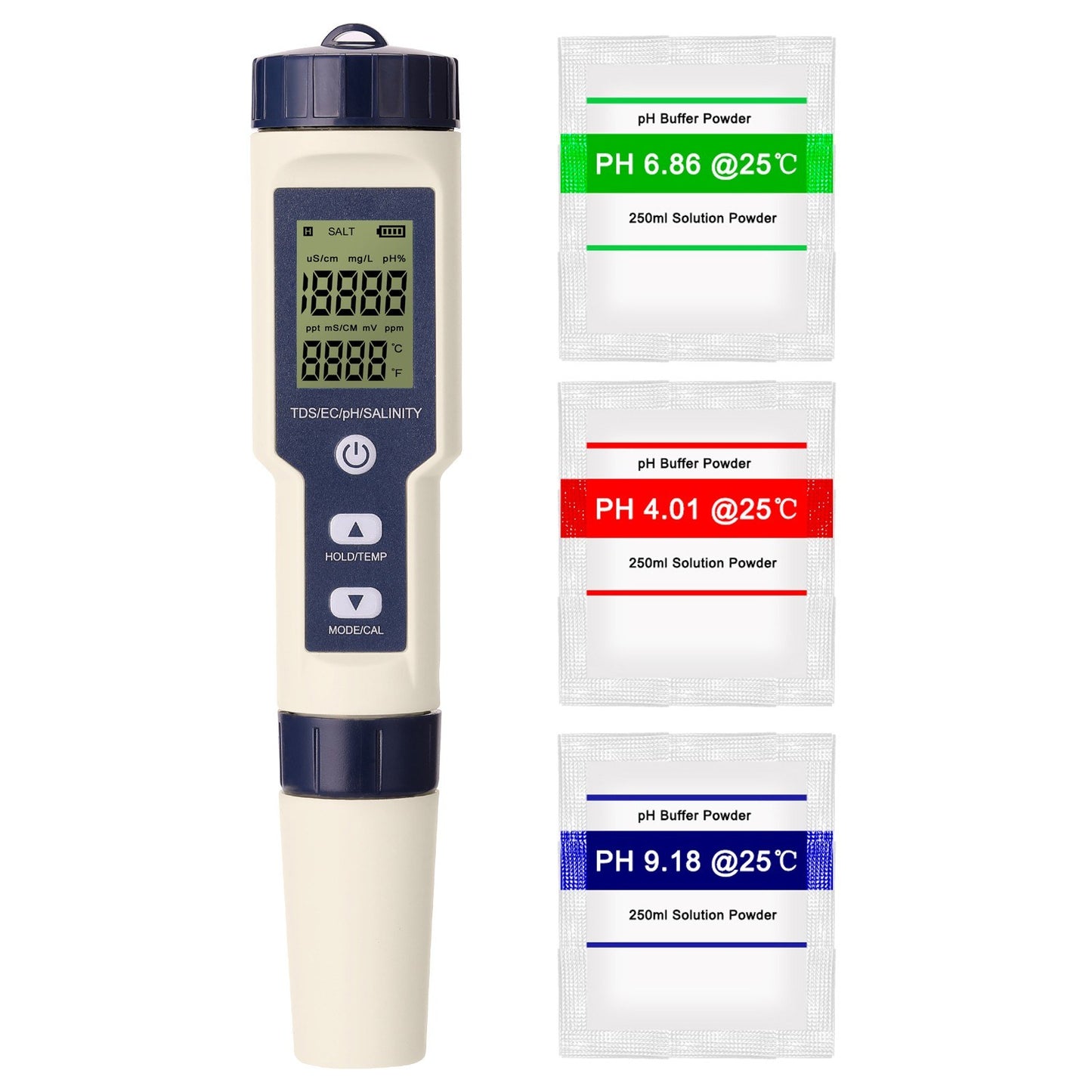5-in-1 Professional Multi-Parameter Water Quality Meter: PH, EC, TDS, Salinity, Thermometer Tester