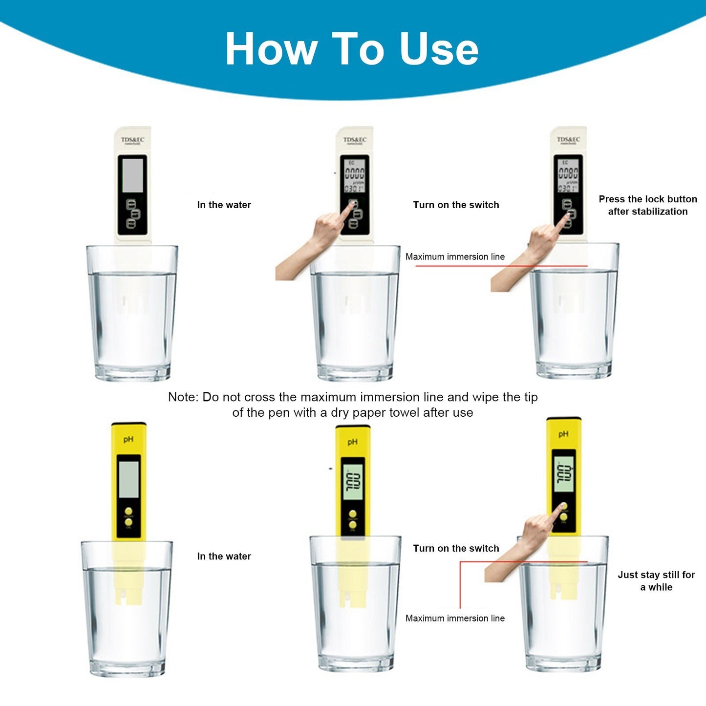 Digital pH Meter and EC&TDS Conductivity Pen for Water Quality Testing