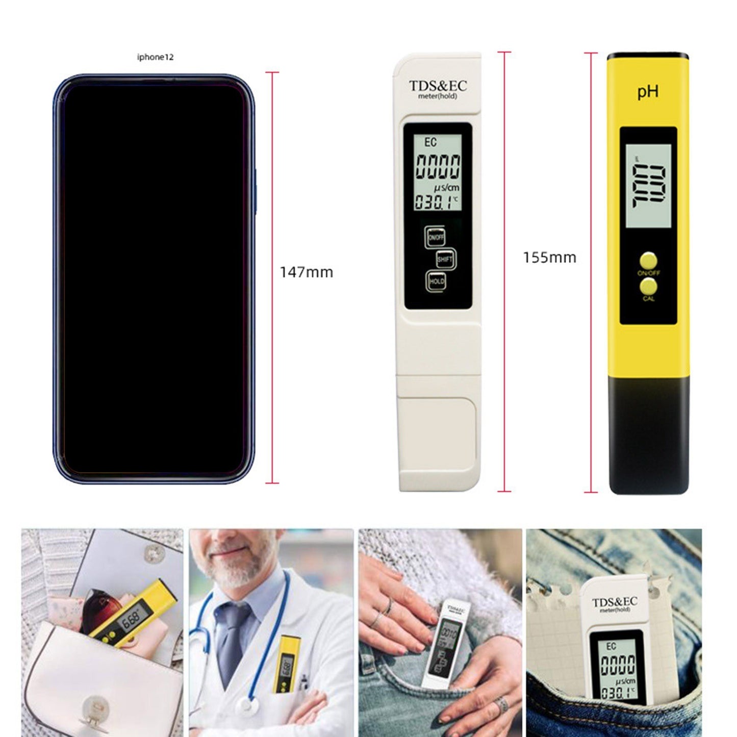 Digital pH Meter and EC&TDS Conductivity Pen for Water Quality Testing