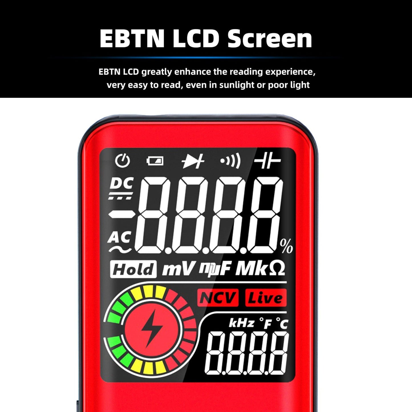 BSIDE S11 9999 Counts Rechargeable Digital Multimeter - LCD Display, Universal AC/DC Voltmeter, Ohmmeter, Capacitance, Frequency, Diode, Continuity, NCV, Flashlight, Data Hold
