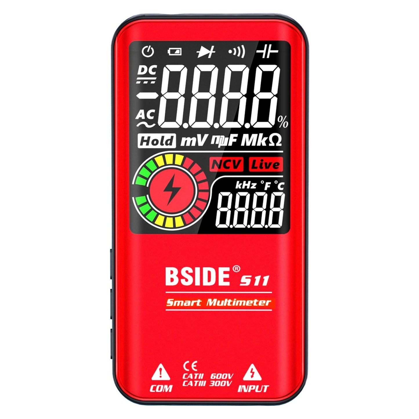 BSIDE S11 9999 Counts Rechargeable Digital Multimeter - LCD Display, Universal AC/DC Voltmeter, Ohmmeter, Capacitance, Frequency, Diode, Continuity, NCV, Flashlight, Data Hold