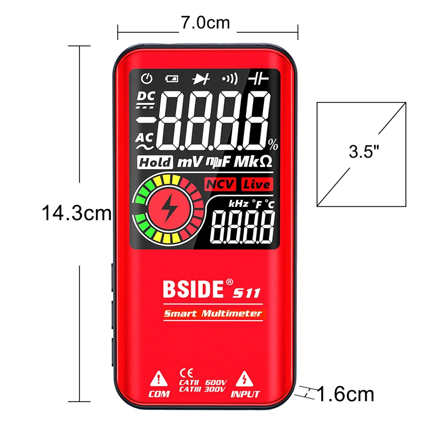 BSIDE S11 9999 Counts Rechargeable Digital Multimeter - LCD Display, Universal AC/DC Voltmeter, Ohmmeter, Capacitance, Frequency, Diode, Continuity, NCV, Flashlight, Data Hold
