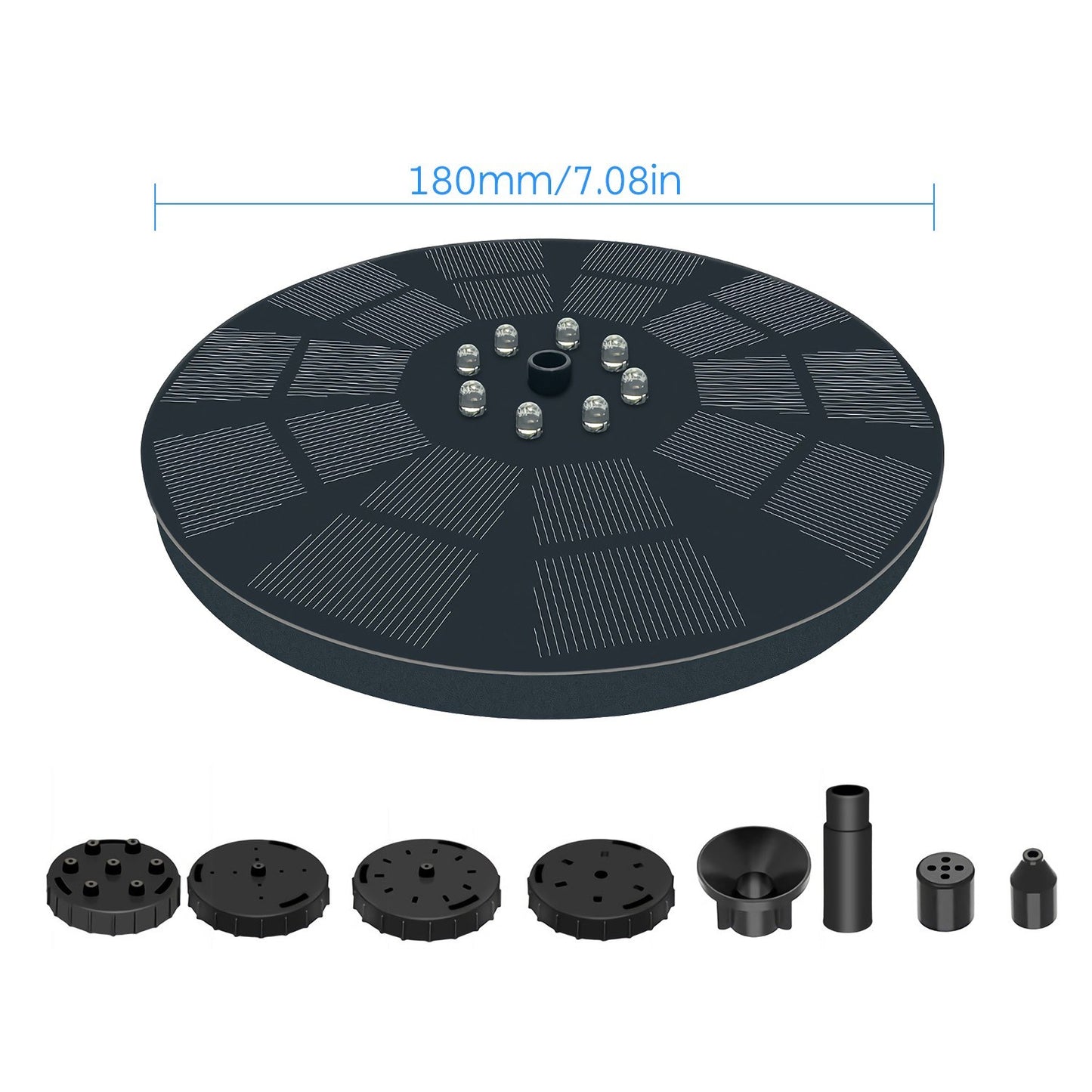3W Solar Fountain Pump with 7 Spray Patterns & LED Lights, Battery Backup for Outdoor Bird Bath, Garden Pond, Pool, Fish Tank, Aquarium, & Pet
