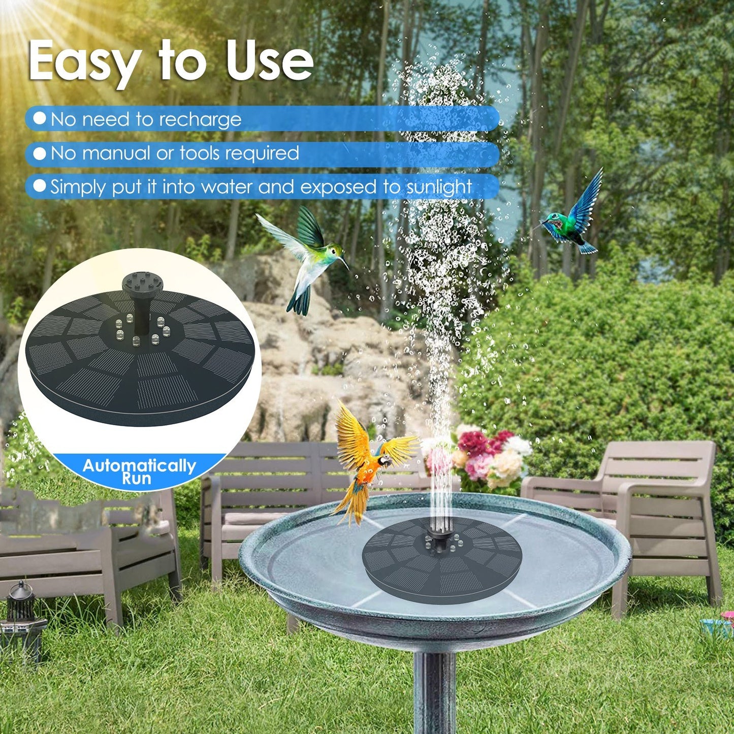 3W Solar Fountain Pump with 7 Spray Patterns & LED Lights, Battery Backup for Outdoor Bird Bath, Garden Pond, Pool, Fish Tank, Aquarium, & Pet