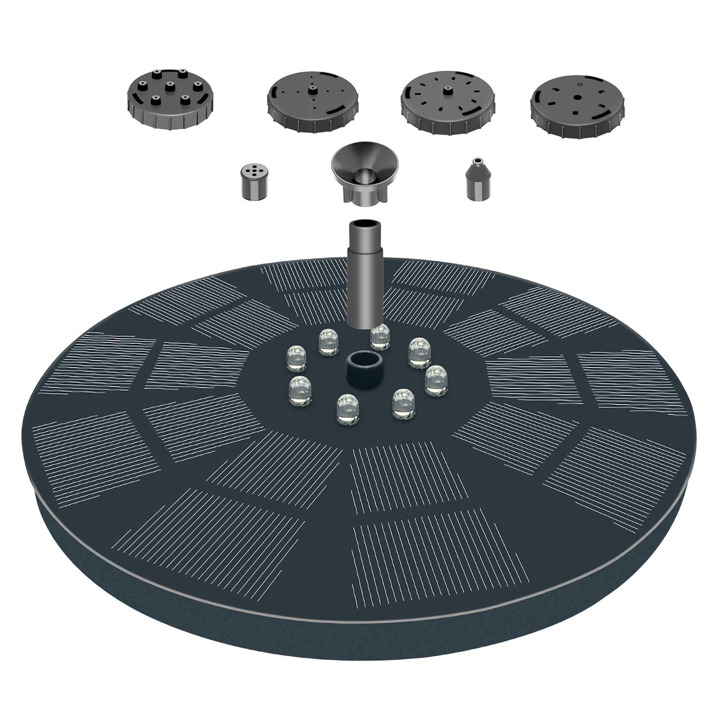 3W Solar Fountain Pump with 7 Spray Patterns & LED Lights, Battery Backup for Outdoor Bird Bath, Garden Pond, Pool, Fish Tank, Aquarium, & Pet
