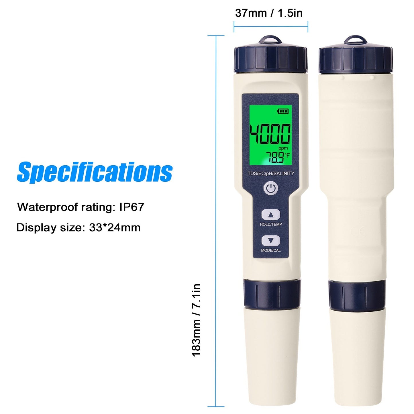 Digital 5-in-1 Multi-Parameter Water Quality Tester: PH, EC, TDS, Salinity & Thermometer