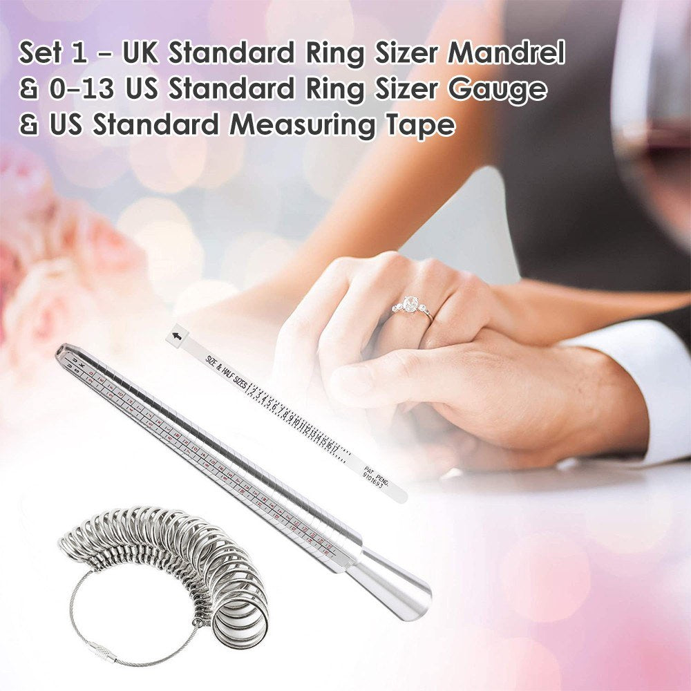 KKmoon Metal Ring Sizer Mandrel Tool Kit with Measuring Tape and Aluminium Ring Gauge Set