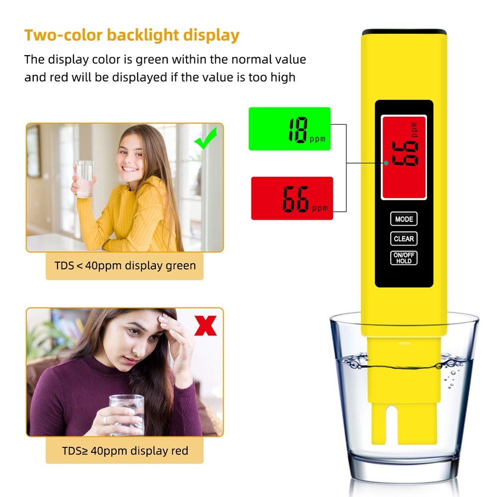 KKmoon 3-in-1 Water Quality Tester: TDS/EC/Temperature Meter with Data Hold & Backlight Display - White