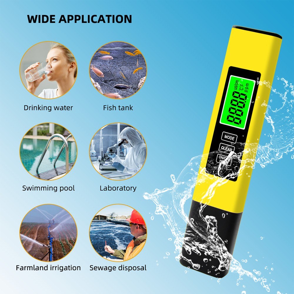 KKmoon 3-in-1 Water Quality Tester: TDS/EC/Temperature Meter with Data Hold & Backlight Display - White