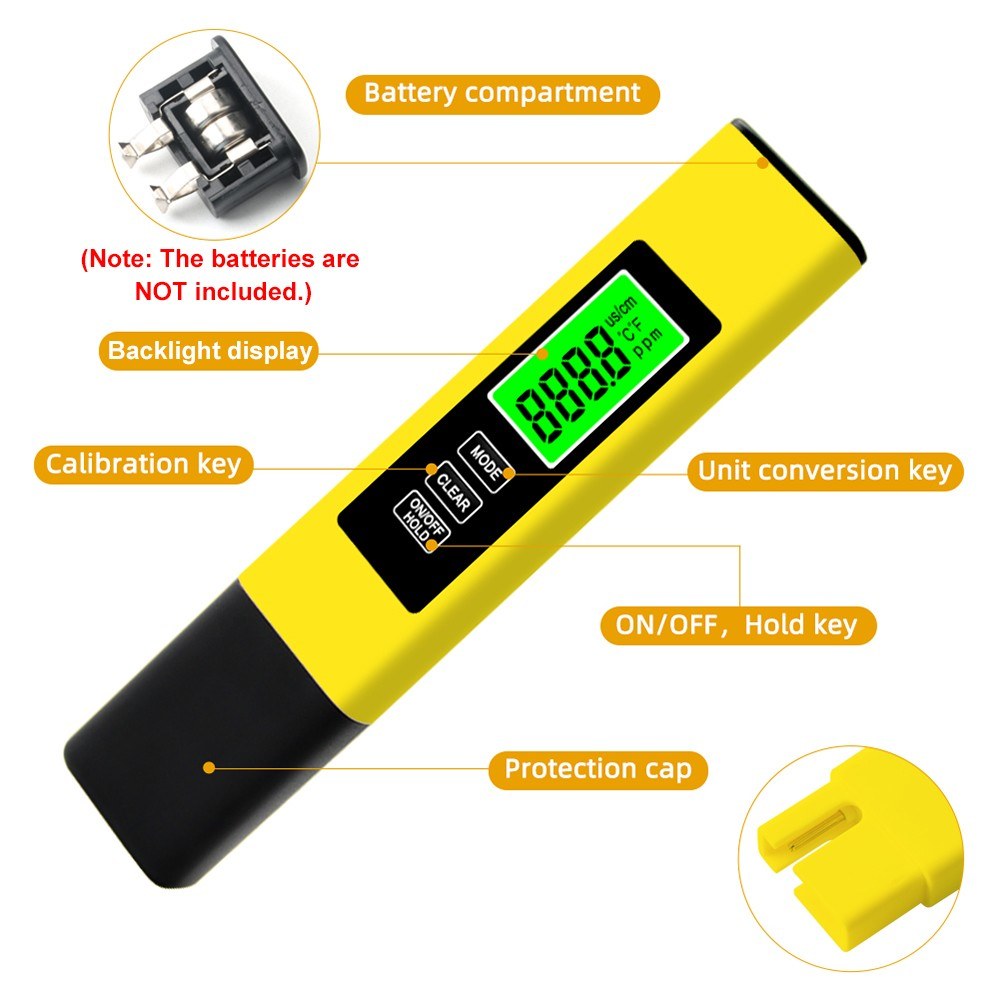 KKmoon 3-in-1 Water Quality Tester: TDS/EC/Temperature Meter with Data Hold & Backlight Display - White