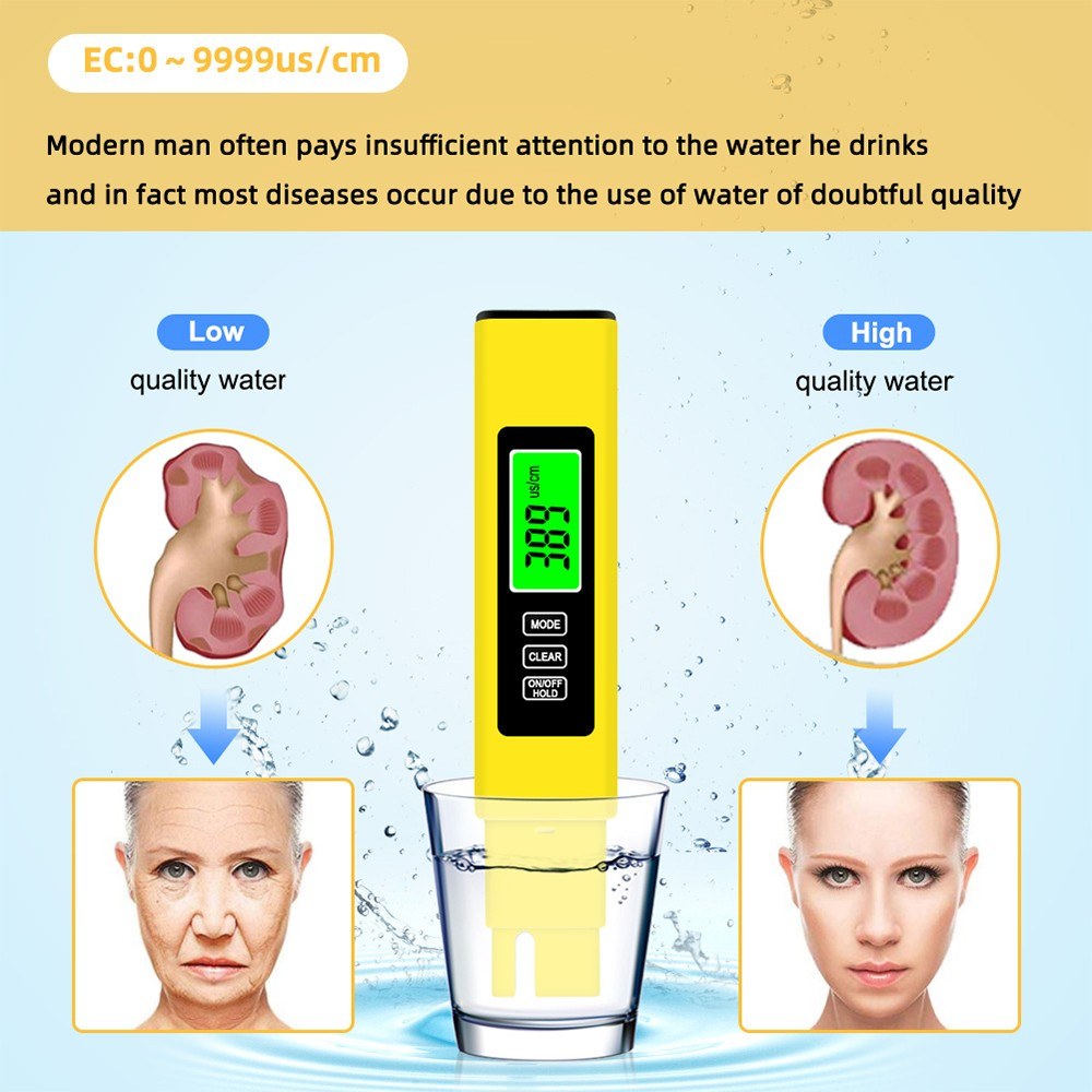 KKmoon 3-in-1 Water Quality Tester: TDS/EC/Temperature Meter with Data Hold & Backlight Display - White
