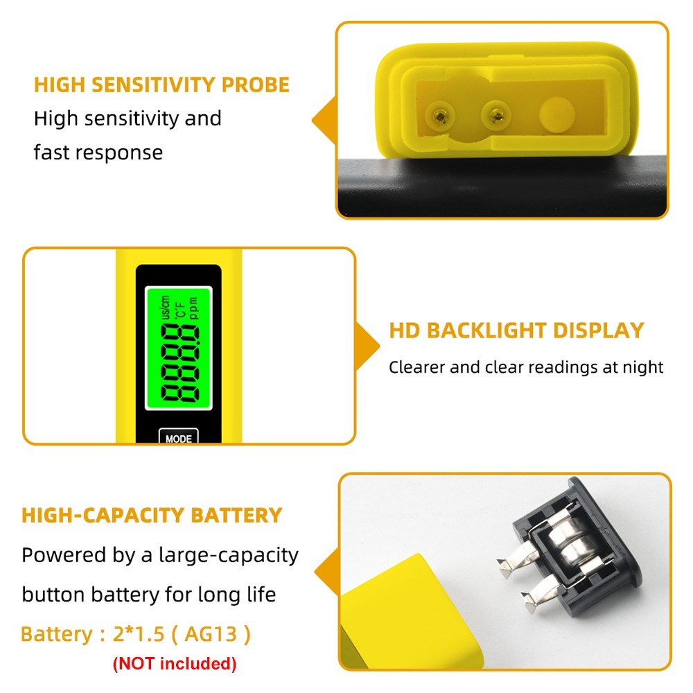 KKmoon 3-in-1 Water Quality Tester: TDS/EC/Temperature Meter with Data Hold & Backlight Display - White