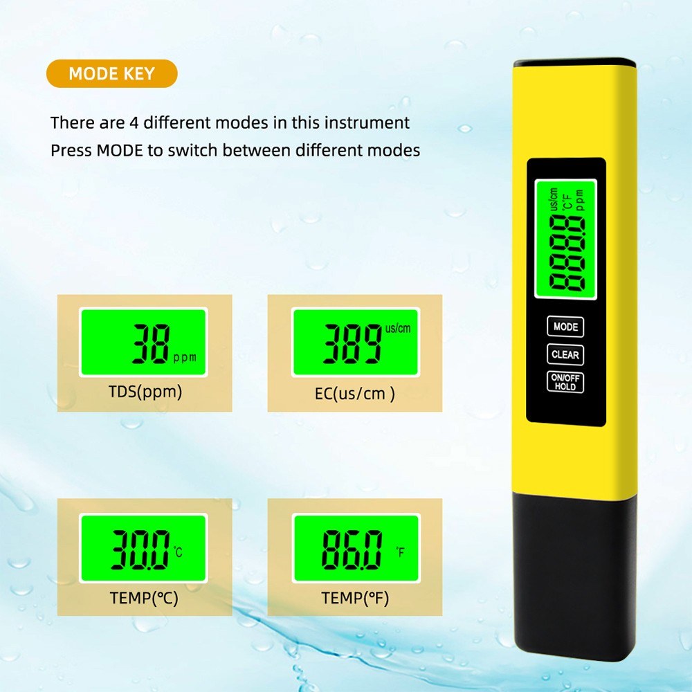 KKmoon 3-in-1 Water Quality Tester: TDS/EC/Temperature Meter with Data Hold & Backlight Display - White