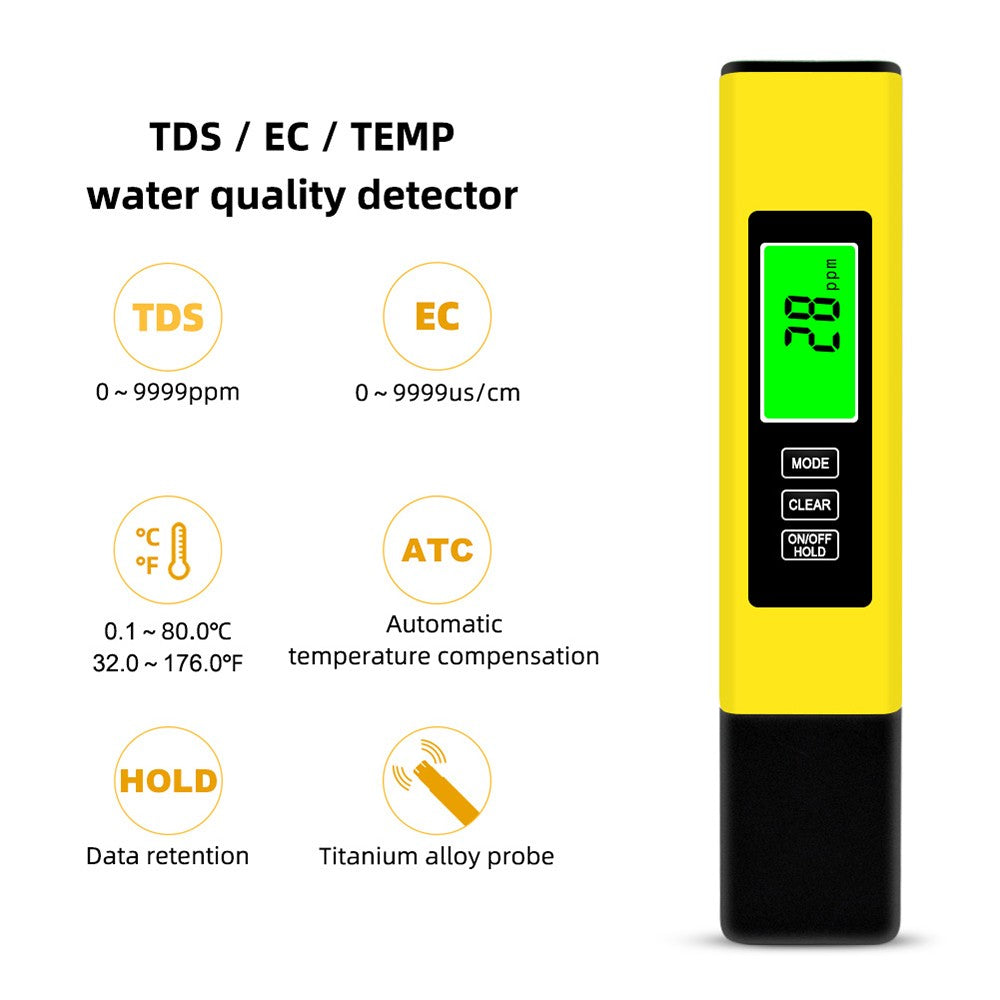 KKmoon 3-in-1 Water Quality Tester: TDS/EC/Temperature Meter with Data Hold & Backlight Display - White