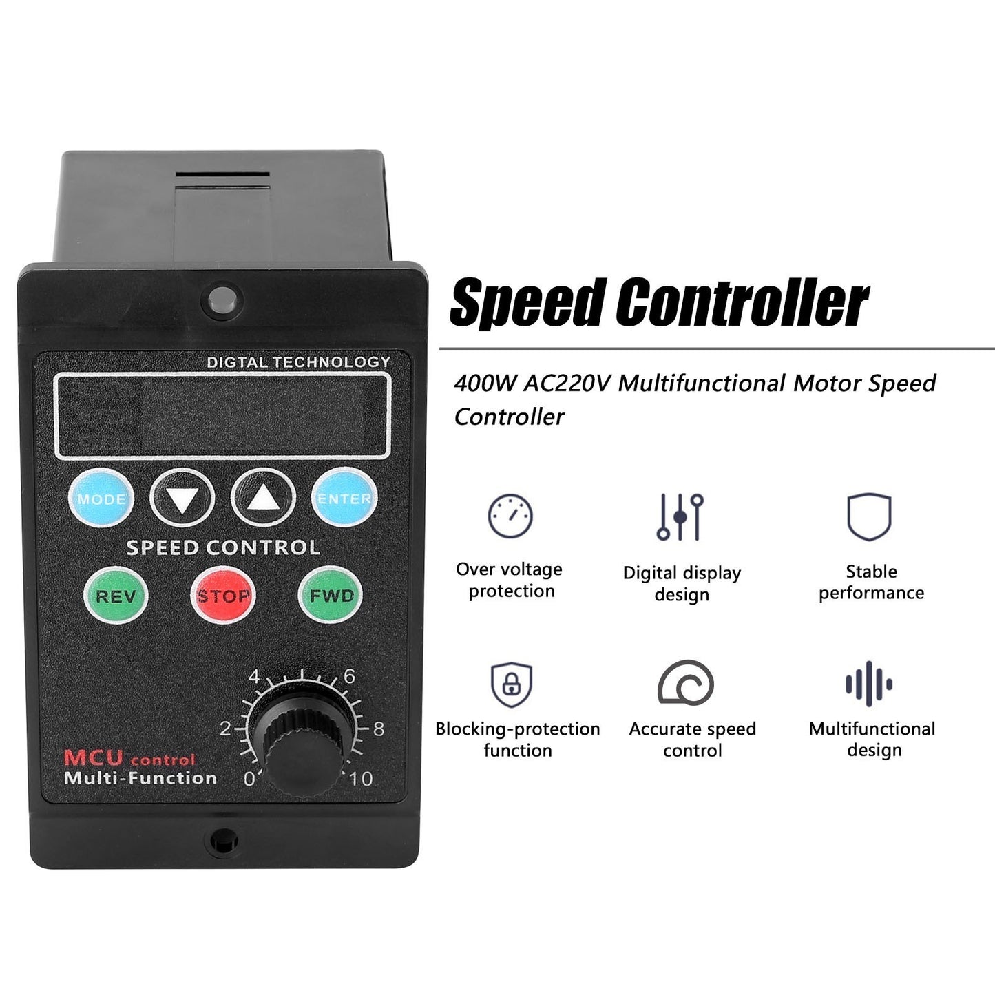 AC220V 400W Digital Motor Speed Controller with Adjustable Target Settings
