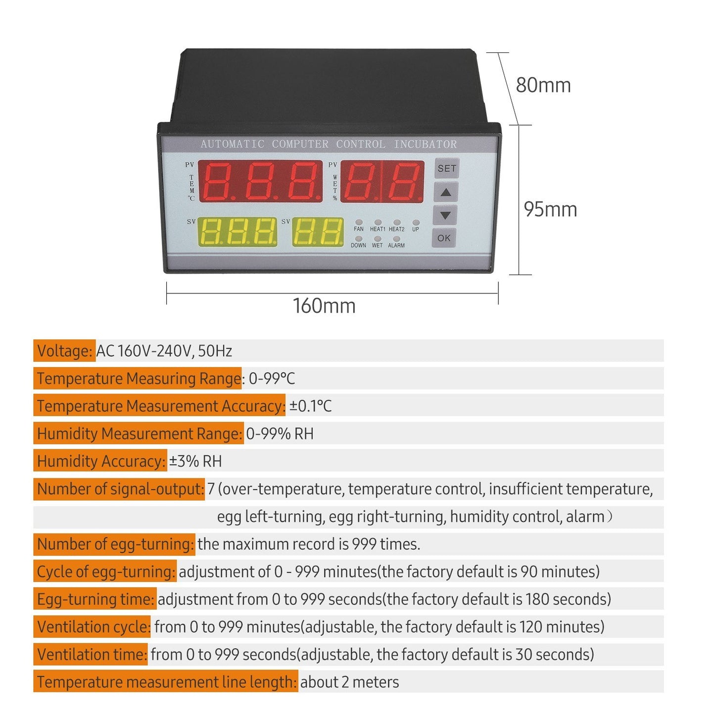 LED Digital Temp & Humidity Controller with 5 Egg Incubation Modes