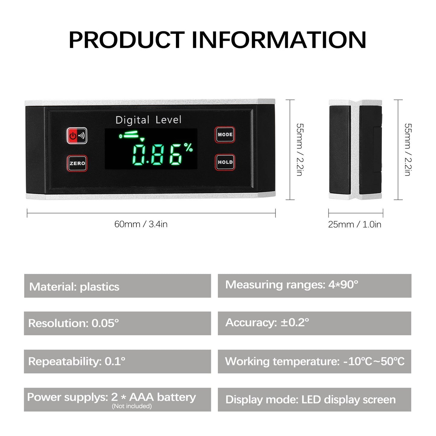 Compact IP54 Waterproof 4x90° High Precision Digital Angle Finder