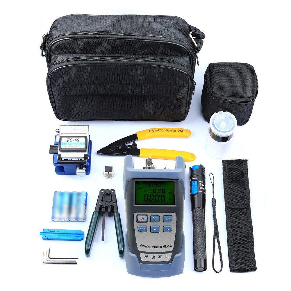 FTTH Fiber Optic Tool Kit: Optical Power Meter, Fiber Cleaver, Wire Stripper, Cold Connection Tools & Storage Bag