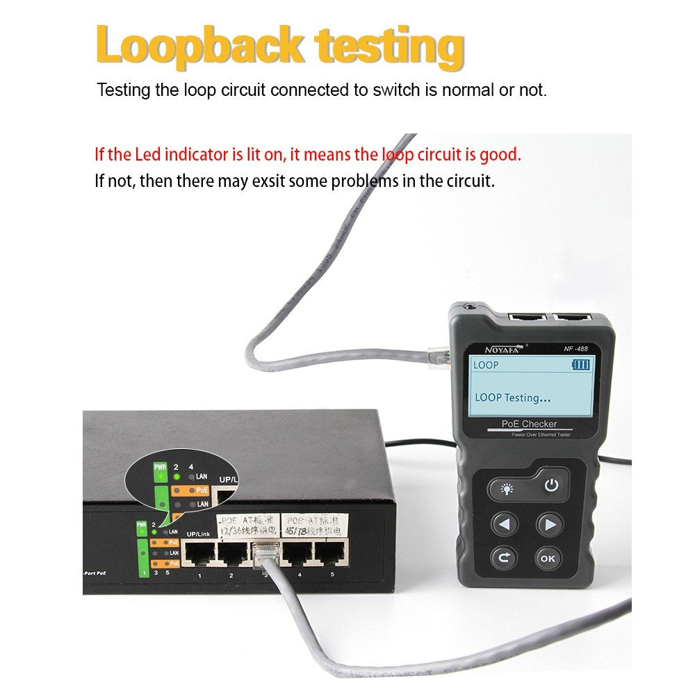 Multi-Functional PoE & Network Cable Tester with LCD Display and Inline Voltage/Current Checker