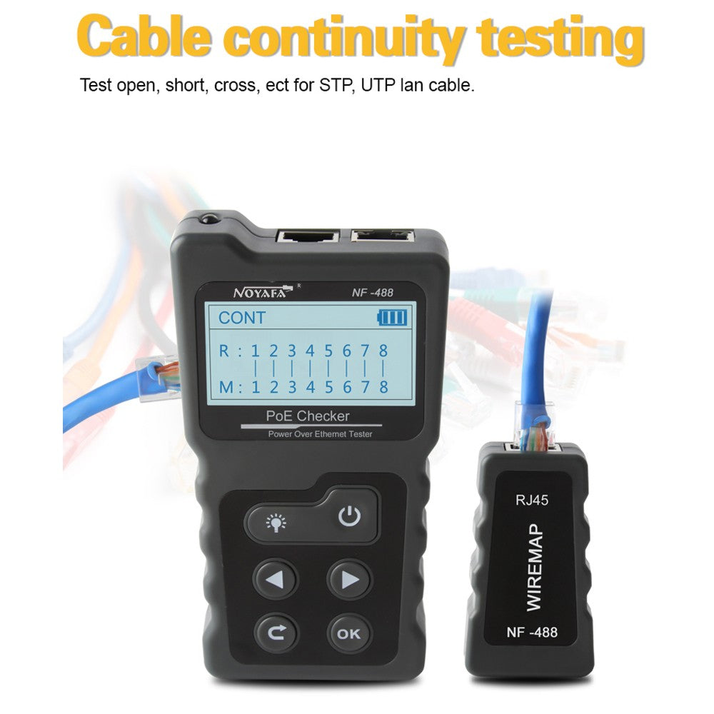 Multi-Functional PoE & Network Cable Tester with LCD Display and Inline Voltage/Current Checker