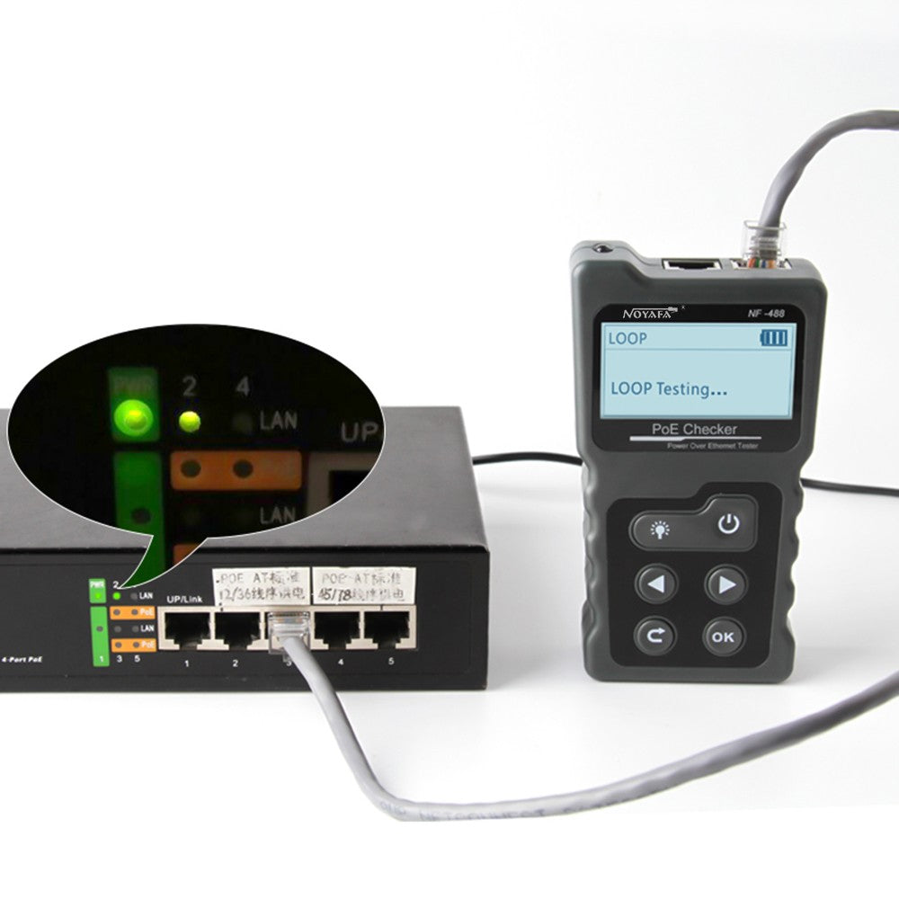 Multi-Functional PoE & Network Cable Tester with LCD Display and Inline Voltage/Current Checker