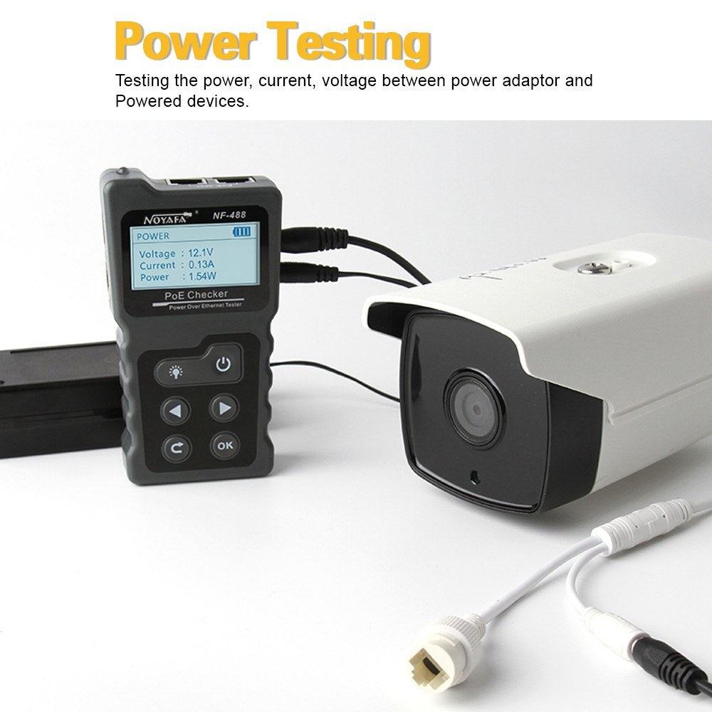 Multi-Functional PoE & Network Cable Tester with LCD Display and Inline Voltage/Current Checker