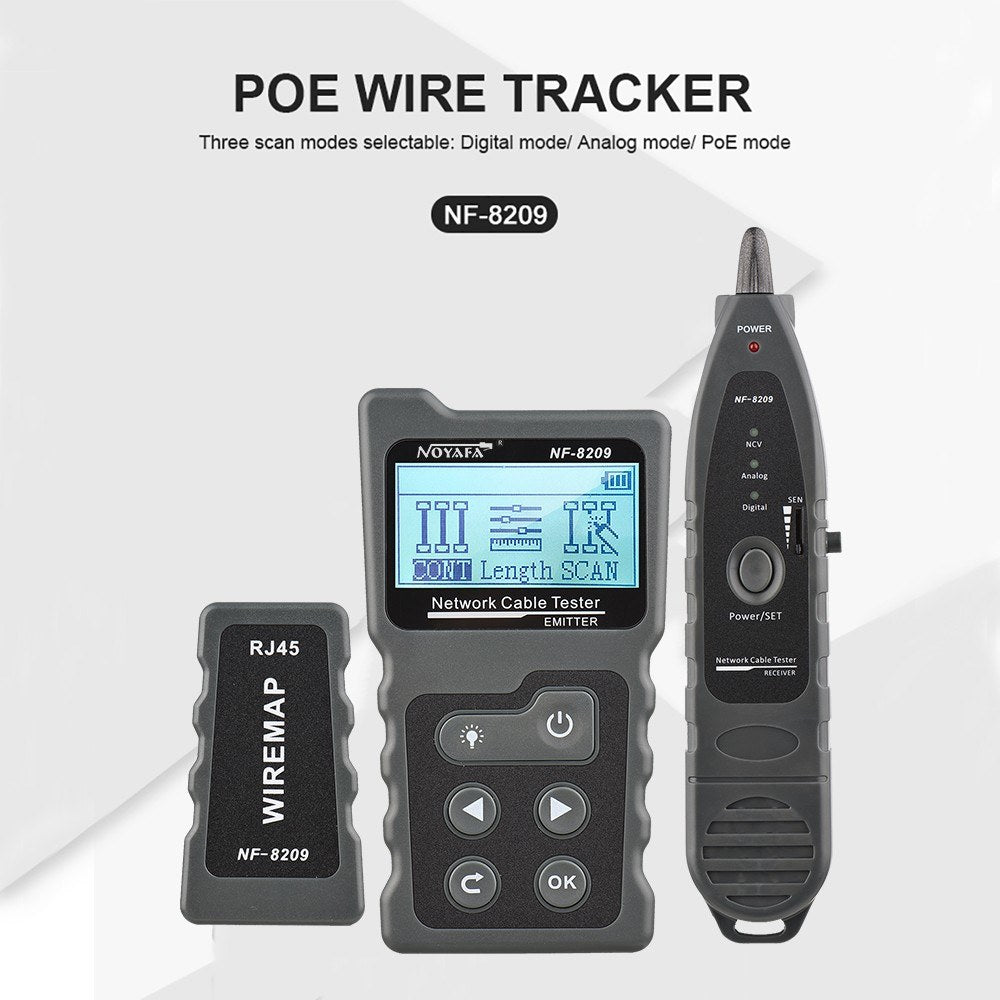 Multi-Functional LCD Network Cable & PoE Tester with Inline Voltage/Current Checker and Illuminated Wire Tracker