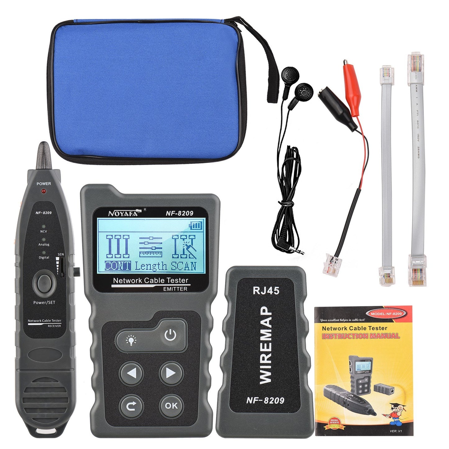 Multi-Functional LCD Network Cable & PoE Tester with Inline Voltage/Current Checker and Illuminated Wire Tracker