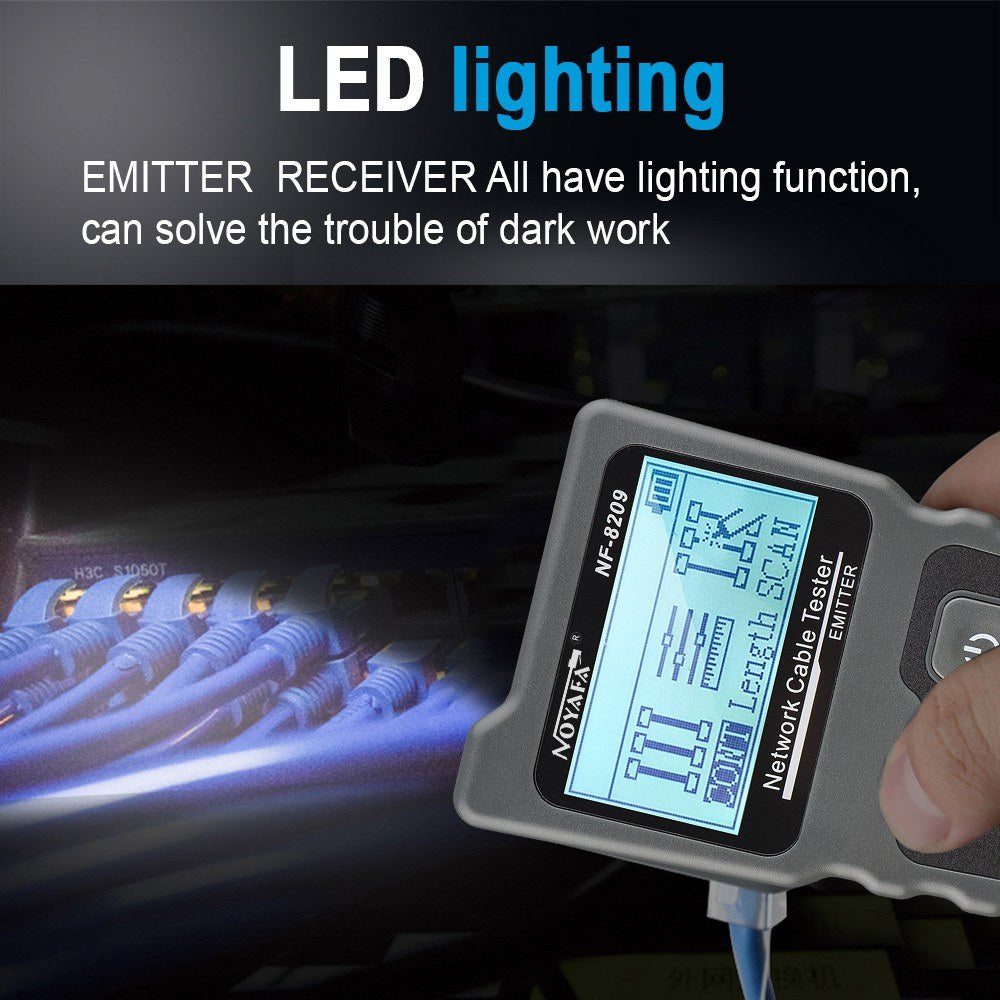 Multi-Functional LCD Network Cable & PoE Tester with Inline Voltage/Current Checker and Illuminated Wire Tracker