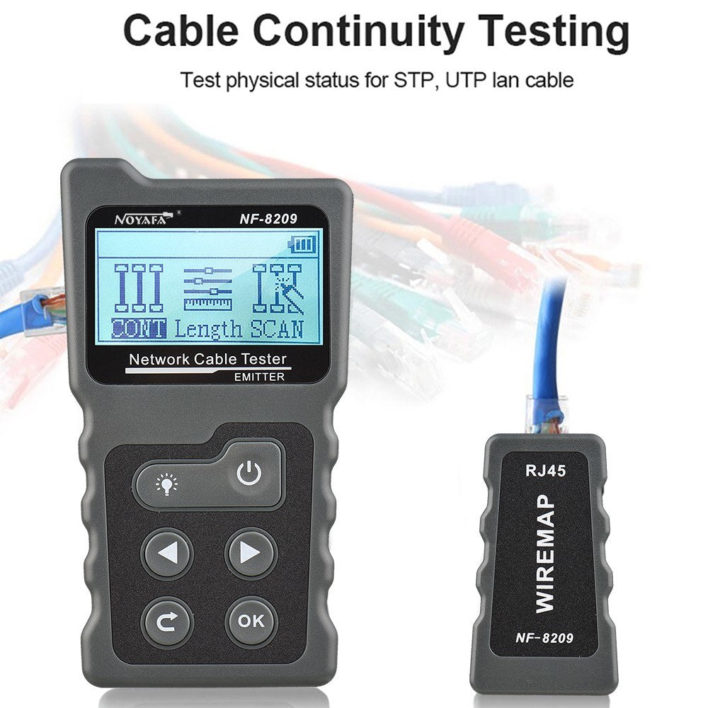 Multi-Functional LCD Network Cable & PoE Tester with Inline Voltage/Current Checker and Illuminated Wire Tracker