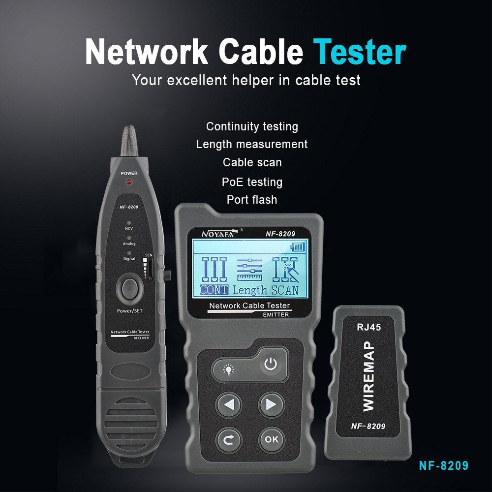 Multi-Functional LCD Network Cable & PoE Tester with Inline Voltage/Current Checker and Illuminated Wire Tracker