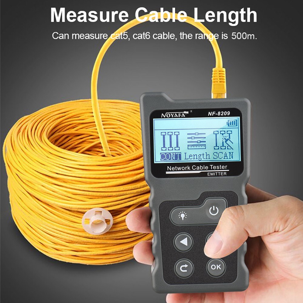 Multi-Functional LCD Network Cable & PoE Tester with Inline Voltage/Current Checker and Illuminated Wire Tracker