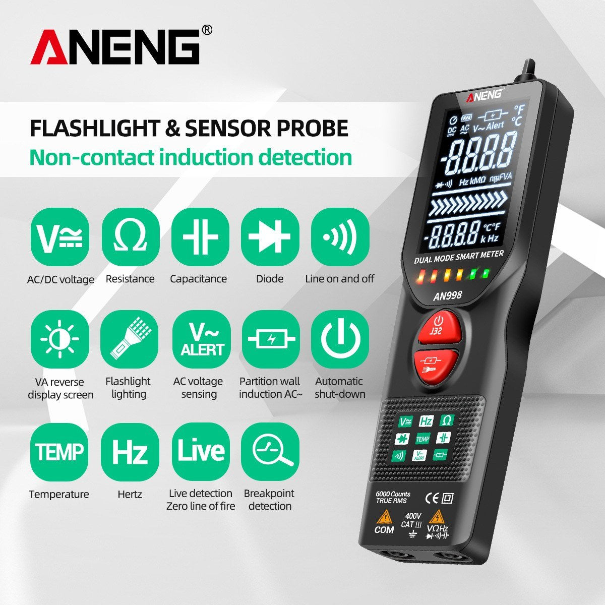 ANENG Fully Automatic Digital Multimeter with Non-Contact NCV Tester and VA Display