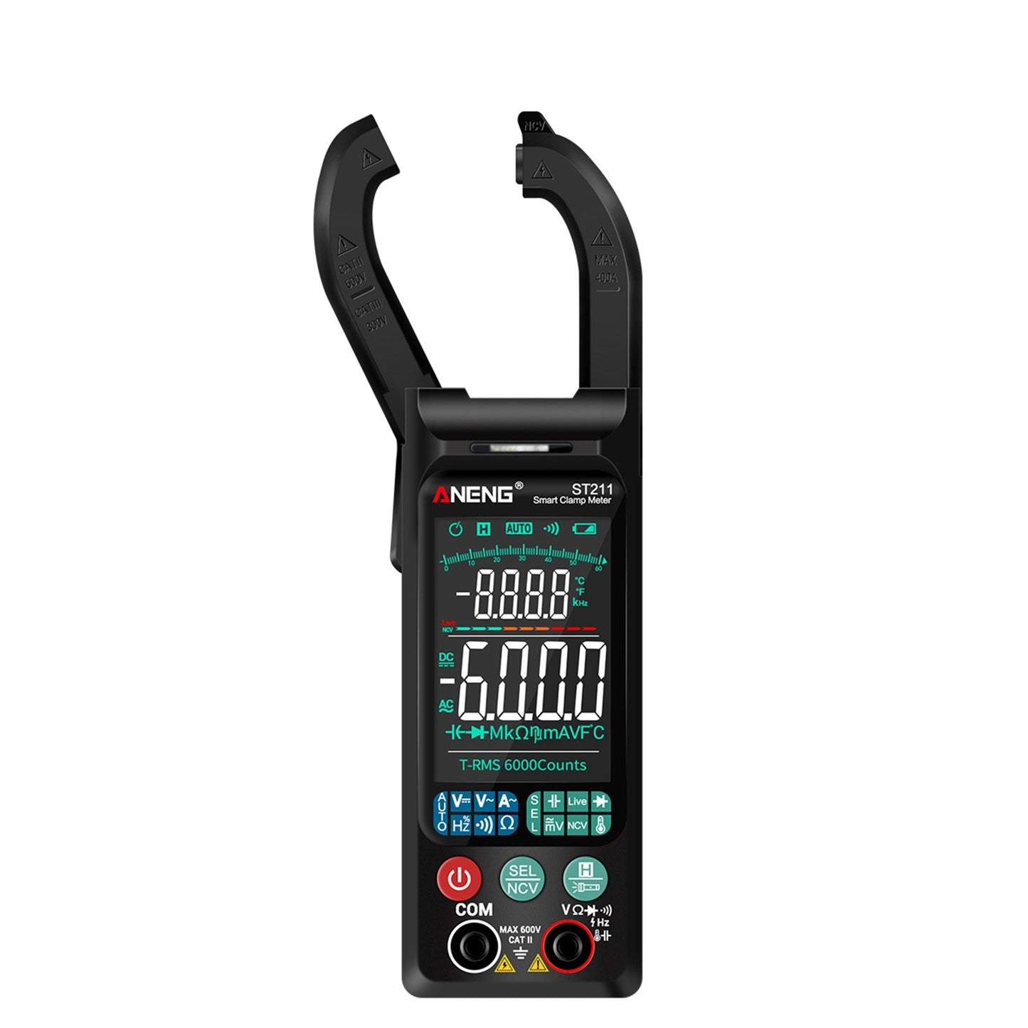 ANENG ST211 Digital AC Current Clamp Meter 400A, 6000 Counts Multimeter with Backlight, NCV Test, Temperature/Capacitance/Diode/Voltage/Resistance/Frequency Meter, Universal Clamp Ammeter, Red