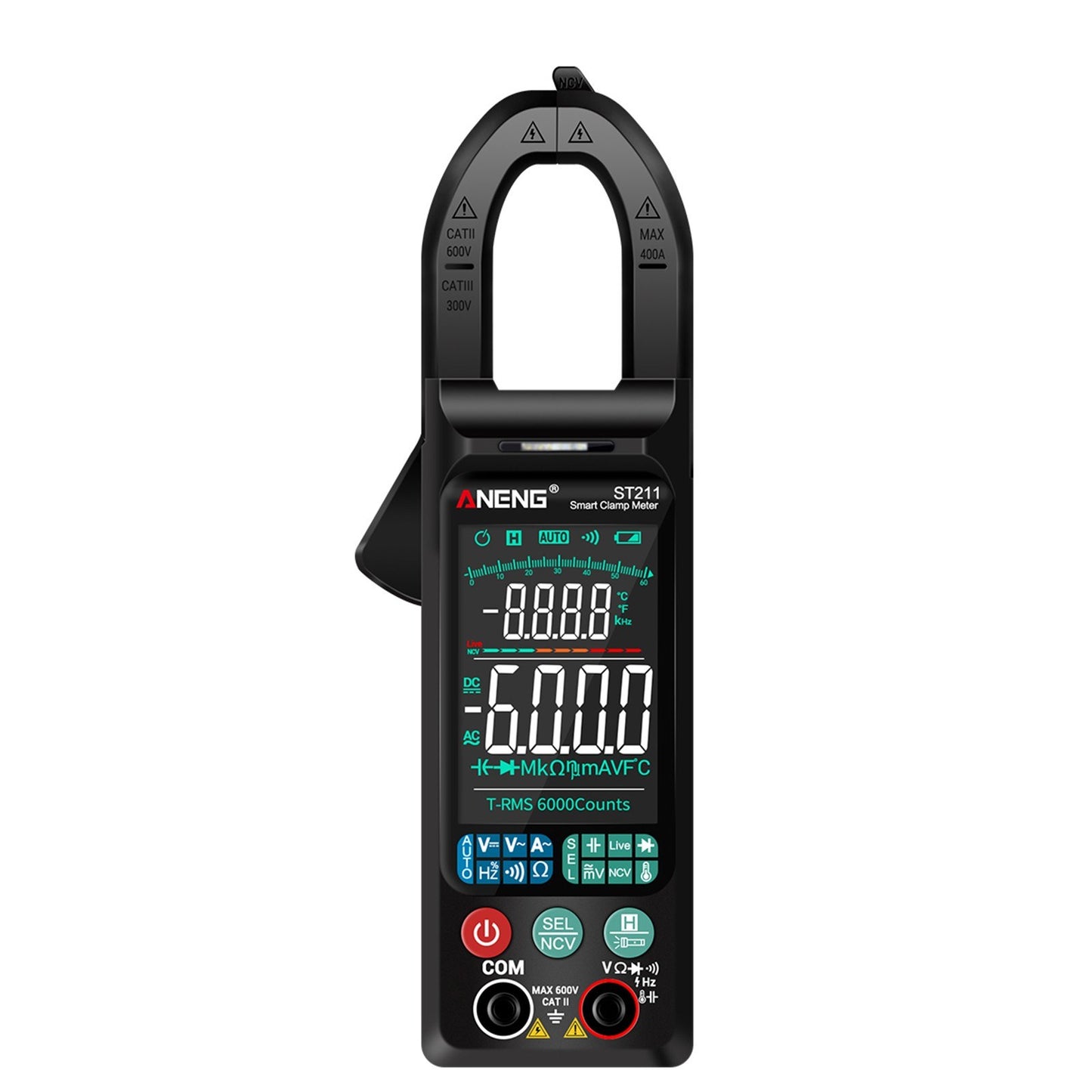 ANENG ST211 Digital AC Current Clamp Meter 400A, 6000 Counts Multimeter with Backlight, NCV Test, Temperature/Capacitance/Diode/Voltage/Resistance/Frequency Meter, Universal Clamp Ammeter, Red