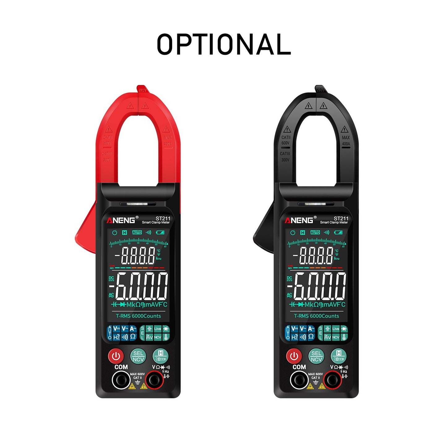 ANENG ST211 Digital AC Current Clamp Meter 400A, 6000 Counts Multimeter with Backlight, NCV Test, Temperature/Capacitance/Diode/Voltage/Resistance/Frequency Meter, Universal Clamp Ammeter, Red