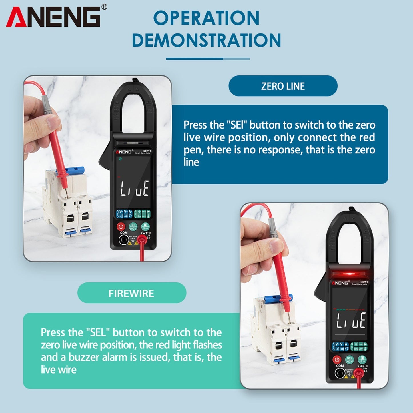 ANENG ST211 Digital AC Current Clamp Meter 400A, 6000 Counts Multimeter with Backlight, NCV Test, Temperature/Capacitance/Diode/Voltage/Resistance/Frequency Meter, Universal Clamp Ammeter, Red
