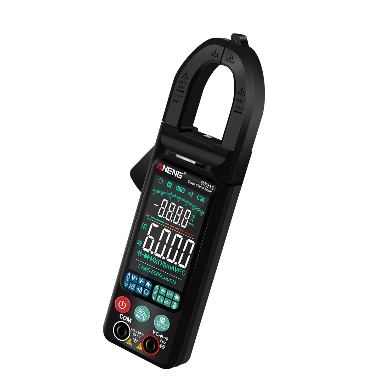 ANENG ST211 Digital AC Current Clamp Meter 400A, 6000 Counts Multimeter with Backlight, NCV Test, Temperature/Capacitance/Diode/Voltage/Resistance/Frequency Meter, Universal Clamp Ammeter, Red