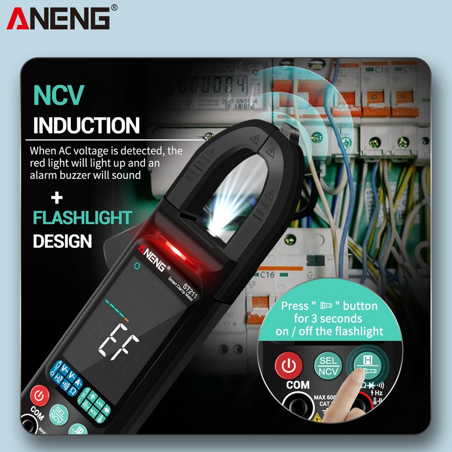 ANENG ST211 Digital AC Current Clamp Meter 400A, 6000 Counts Multimeter with Backlight, NCV Test, Temperature/Capacitance/Diode/Voltage/Resistance/Frequency Meter, Universal Clamp Ammeter, Red