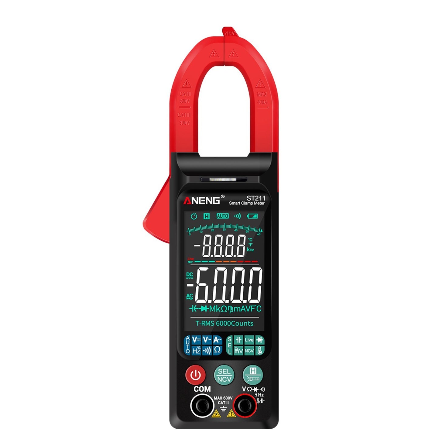 ANENG ST211 Digital AC Current Clamp Meter 400A, 6000 Counts Multimeter with Backlight, NCV Test, Temperature/Capacitance/Diode/Voltage/Resistance/Frequency Meter, Universal Clamp Ammeter, Red