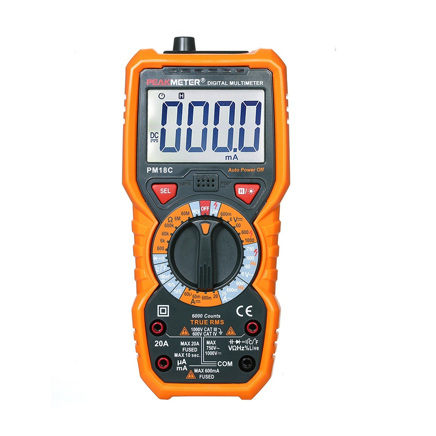 PEAKMETER PM18C True RMS Digital Multimeter - AC/DC Voltage, Current, Resistance, Capacitance, Frequency, Temperature, hFE, NCV, Line Tester