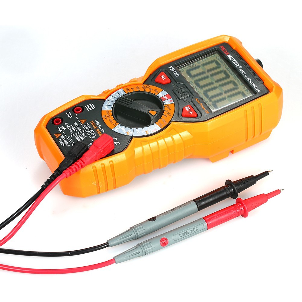 PEAKMETER PM18C True RMS Digital Multimeter - AC/DC Voltage, Current, Resistance, Capacitance, Frequency, Temperature, hFE, NCV, Line Tester