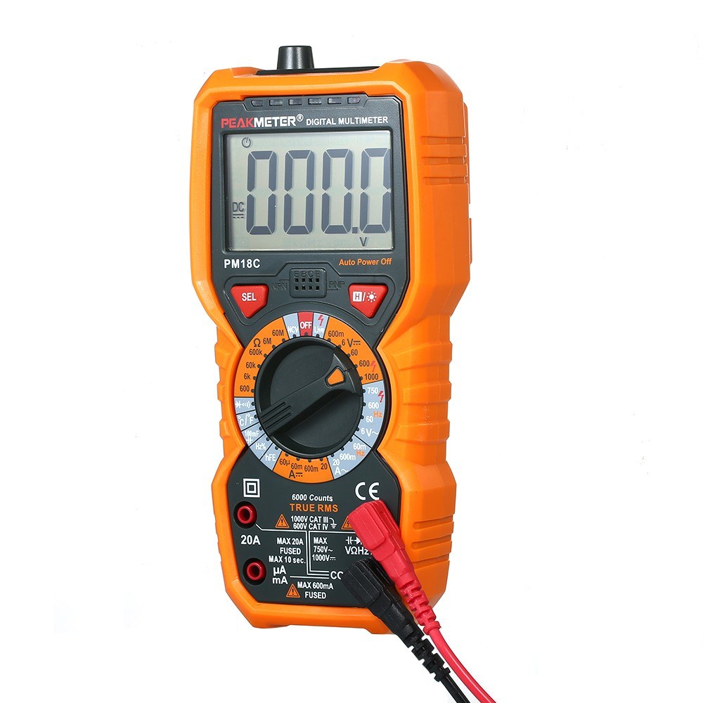 PEAKMETER PM18C True RMS Digital Multimeter - AC/DC Voltage, Current, Resistance, Capacitance, Frequency, Temperature, hFE, NCV, Line Tester