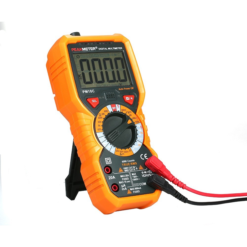 PEAKMETER PM18C True RMS Digital Multimeter - AC/DC Voltage, Current, Resistance, Capacitance, Frequency, Temperature, hFE, NCV, Line Tester