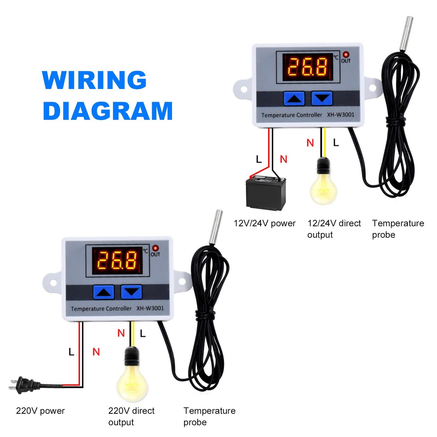 Waterproof NTC Probe LED Thermostat Module -50~110℃, 110~220V 1500W Electronic Temperature Controller for Refrigerator