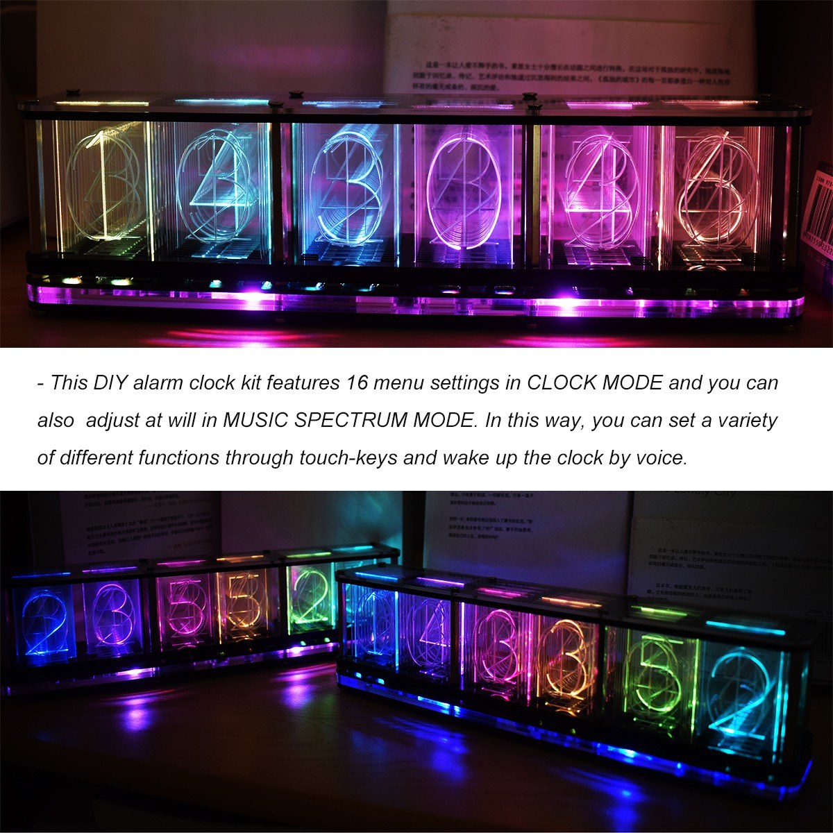 Multifunctional DS3231 DIY LED Alarm Clock Kit with Large 6-Digit Display | Time, Temperature, Date, Week, Alarm, Countdown, Voice & Touch-Operated