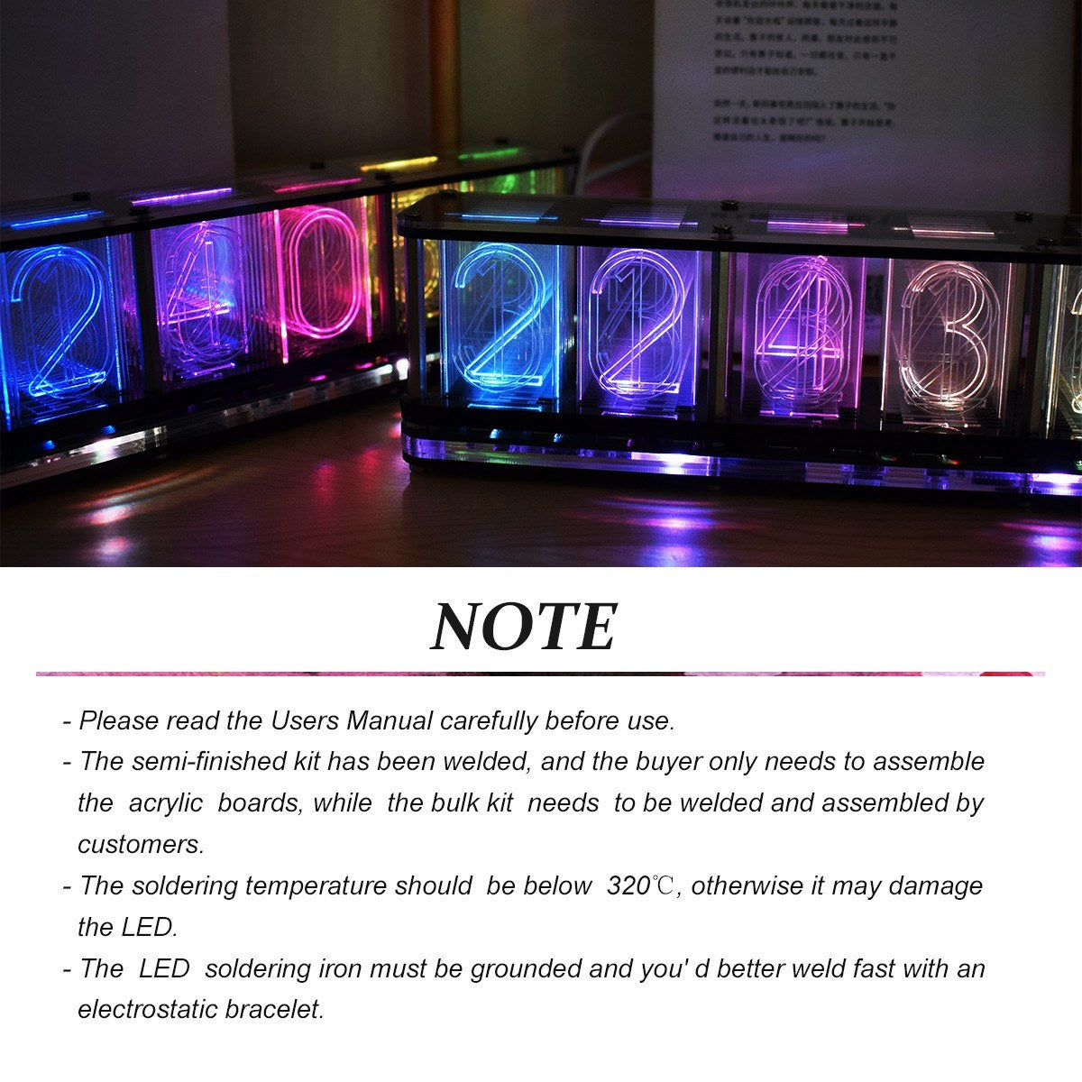 Multifunctional DS3231 DIY LED Alarm Clock Kit with Large 6-Digit Display | Time, Temperature, Date, Week, Alarm, Countdown, Voice & Touch-Operated