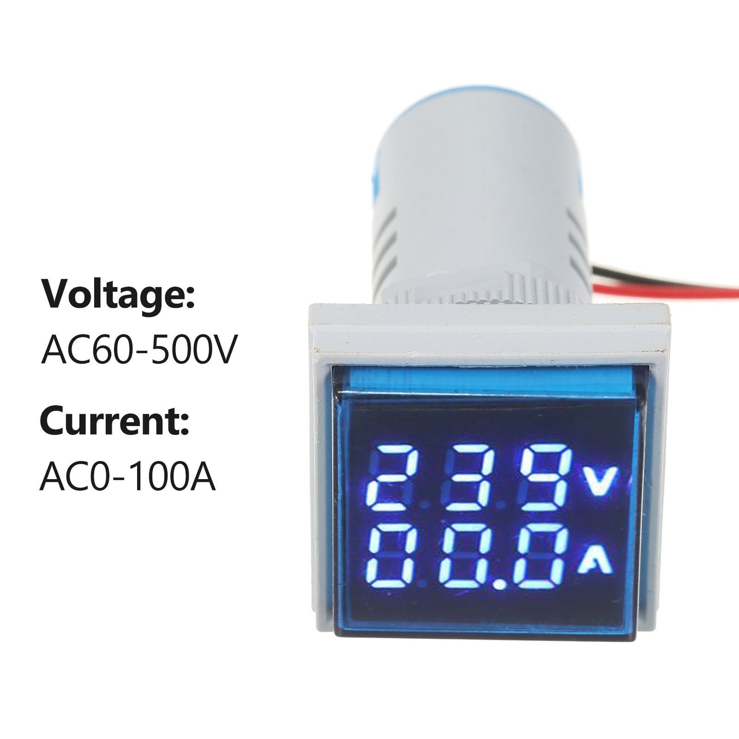 Mini Square AC Panel Meter: Double LED Volt-Ammeter Display, 60-500V Voltage & 0-100A Current Indicator